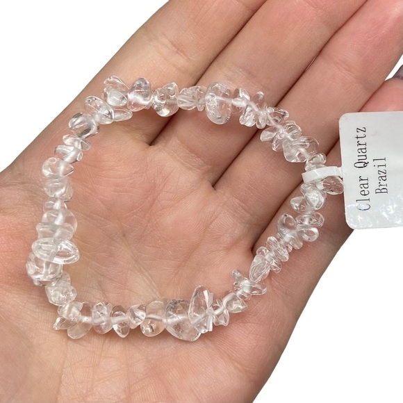 Clear Quartz Gemstone Chips Beaded Stretch Bracelet Natural Stone Crystal Boho - Picture 4 of 5